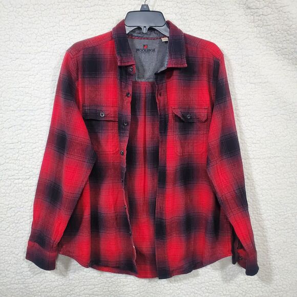 Woolrich Flannel Men’s Sz L Black Red Cotton Flannel Long Sleeves Button Shirt - Picture 2 of 15
